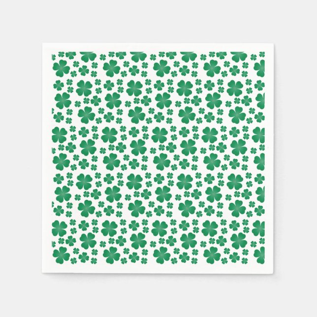Serviette En Papier Motif de fermeture à quatre feuilles vert (Devant)