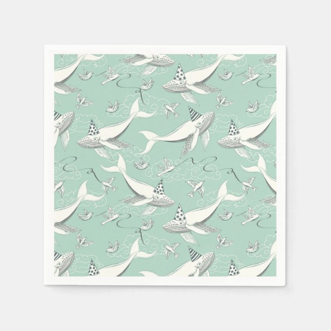 Serviette En Papier Motif de fête d'anniversaire de baleine volante (Devant)