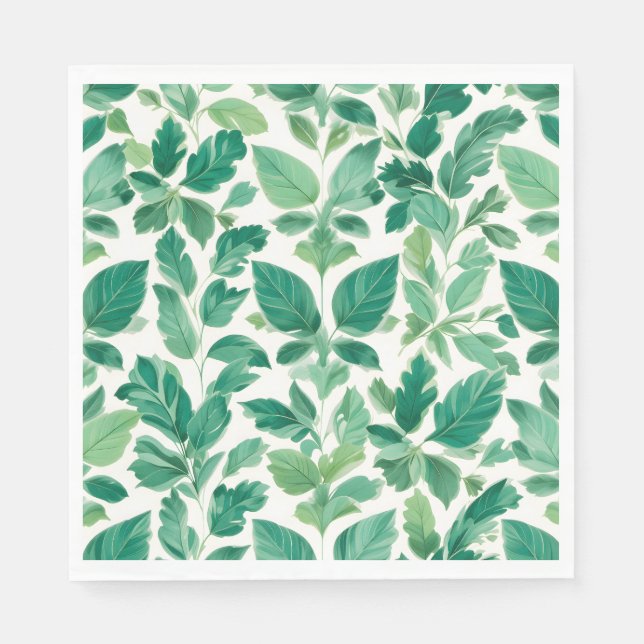 Serviette En Papier Motif de feuillage vert luxuriant (Devant)