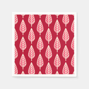 Serviette En Papier Motif de feuille de hêtre - Rouge rubis et crème