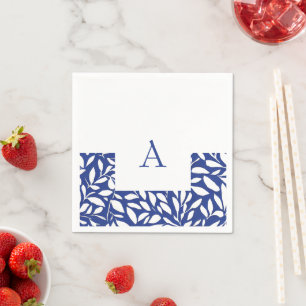 Serviette En Papier Motif de feuille de monogramme bleu et blanc II