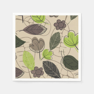 Serviette En Papier Motif de feuille moderne en vert beige