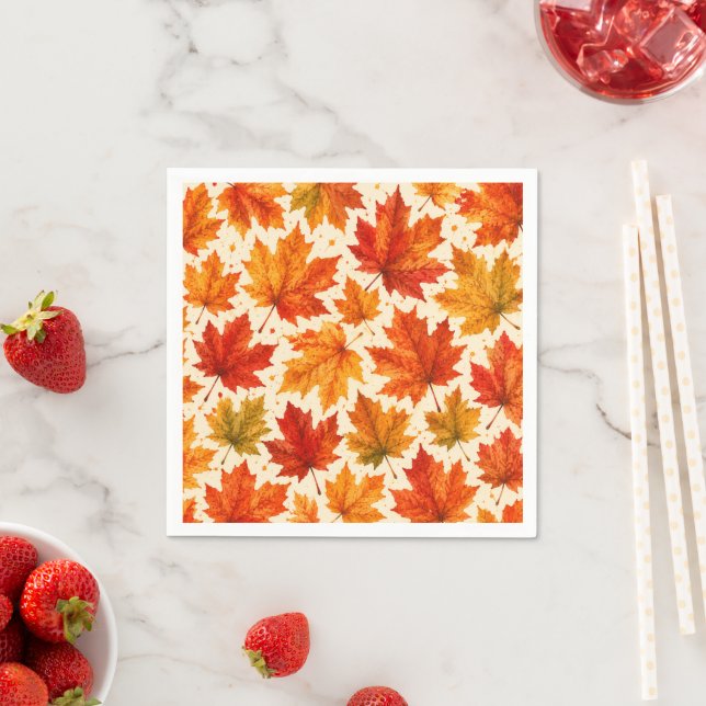 Serviette En Papier Motif de feuilles d'érable d'automne | Feuille rou (En situation)
