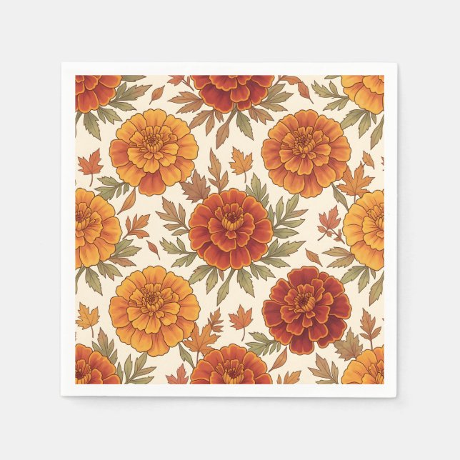 Serviette En Papier Motif de fleur de souci d'automne (Devant)