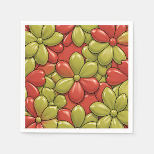 Serviette En Papier Motif de fleur rouge vert gras pétale de coeur bri