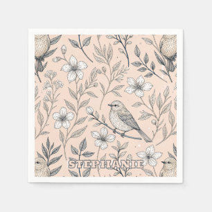 Serviette En Papier Motif de fleur sauvage pêche vintage Songbird