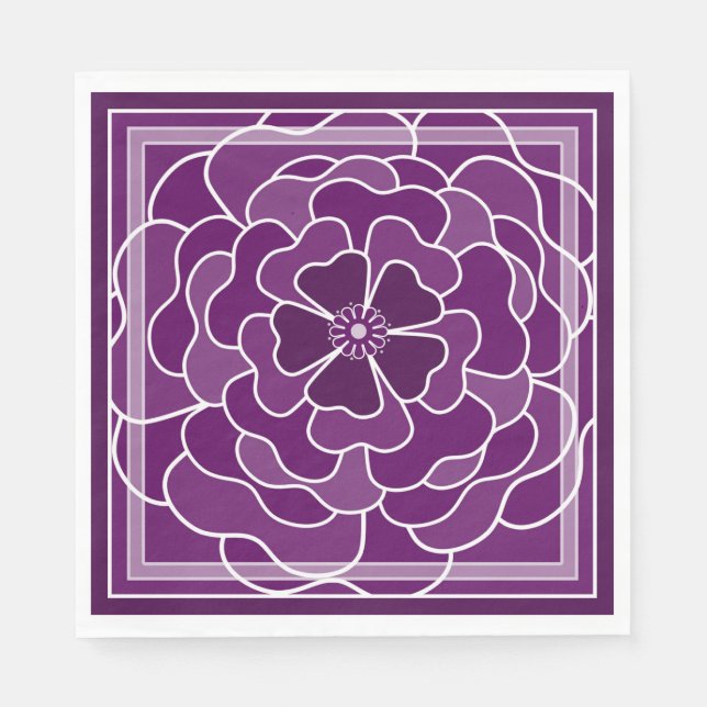 Serviette En Papier Motif de fleurs abstraites violet foncé (Devant)