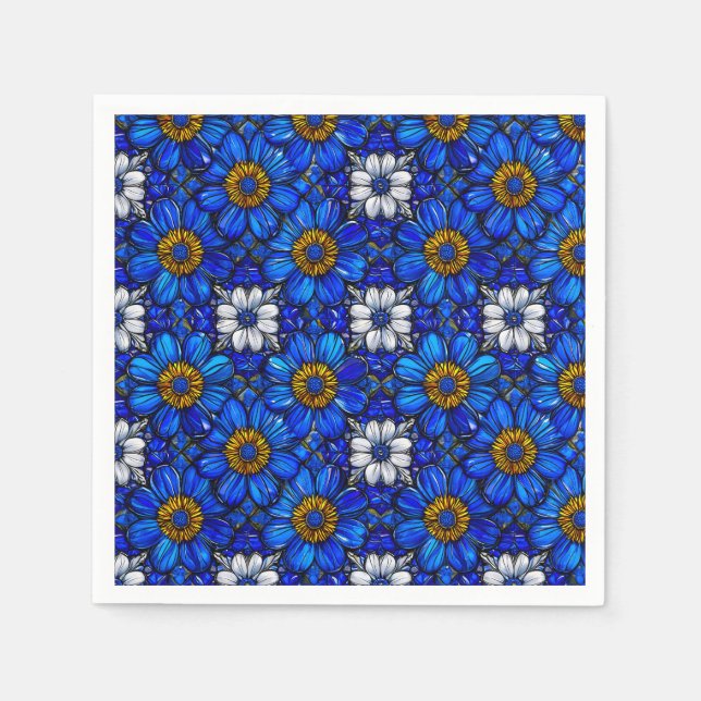 Serviette En Papier Motif de fleurs bleues (Devant)