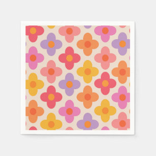 Serviette En Papier Motif de fleurs coloré rétro hippie Mod
