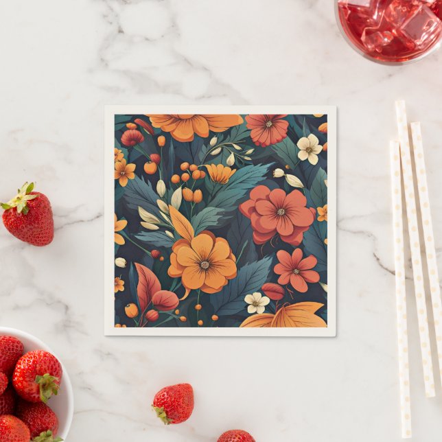 Serviette En Papier Motif de fleurs colorées (En situation)