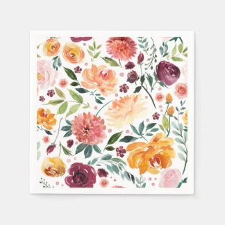 Serviette En Papier Motif de fleurs d'automne aquarelle Fête d'Action 