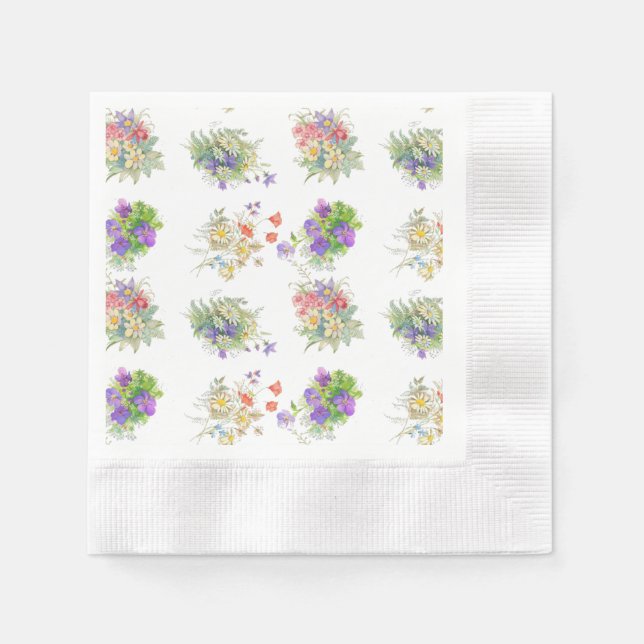 Serviette En Papier Motif de fleurs de forêt à l'aquarelle (Devant)