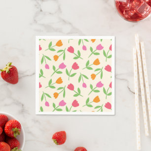 Serviette En Papier Motif de fleurs de tulipes rétro en orange, rose e