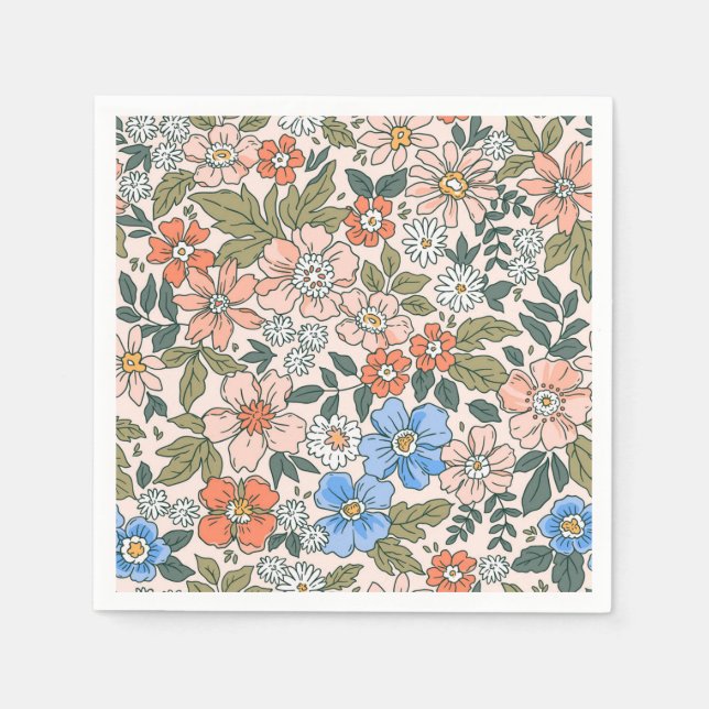Serviette En Papier Motif de fleurs du jardin de corail (Devant)