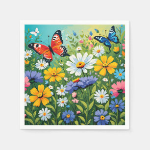 Serviette En Papier Motif de fleurs printanières vibrantes à l'aquarel