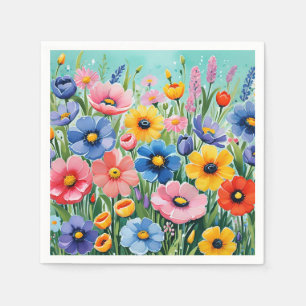 Serviette En Papier Motif de fleurs printanières vibrantes à l'aquarel