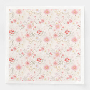 Serviette En Papier Motif de fleurs roses pastel rouge blanc