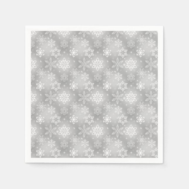 Serviette En Papier Motif de flocon blanc et argent (Devant)