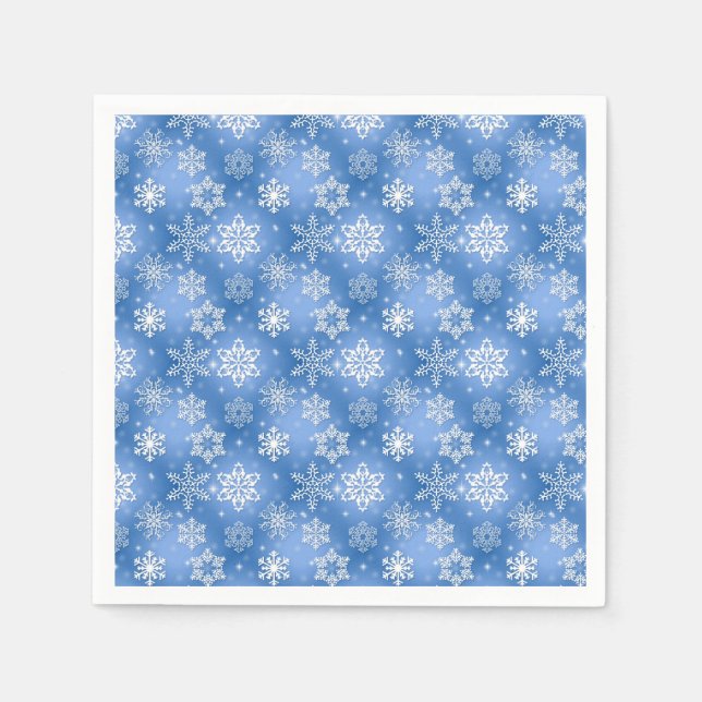 Serviette En Papier Motif de flocon blanc et bleu (Devant)