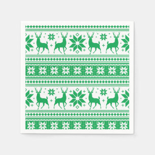 Serviette En Papier Motif de flocon de neige vert cerf de Noël d'hiver