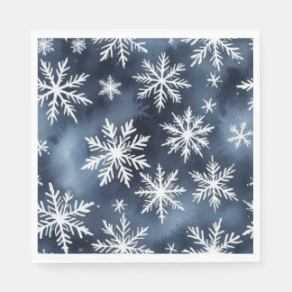Serviette En Papier Motif de flocons de neige à l'aquarelle en bleu ma
