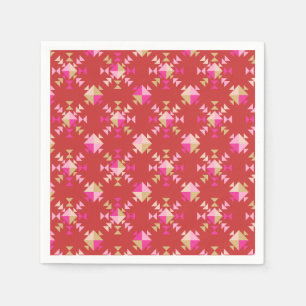 Serviette En Papier Motif de flocons de neige géométriques rouges rose