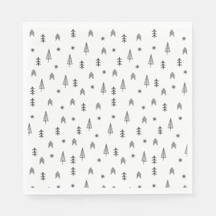 Serviette En Papier Motif de forêt hivernale minimaliste noir et blanc