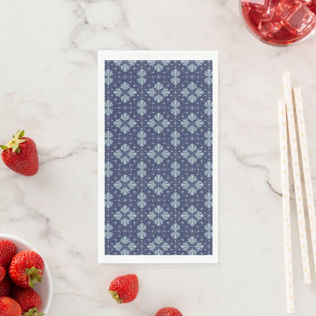 Serviette En Papier Motif de formes géométriques bleues  (En situation)