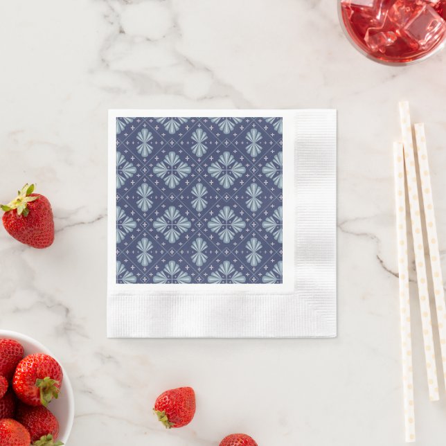 Serviette En Papier Motif de formes géométriques bleues (En situation)