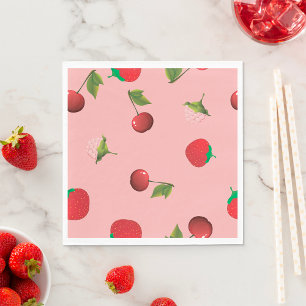 Serviette En Papier Motif de fraise rouge et de cerise sur un fond de 