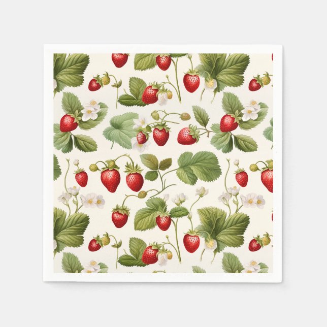 Serviette En Papier Motif de fraises Berry Bliss intemporel (Devant)