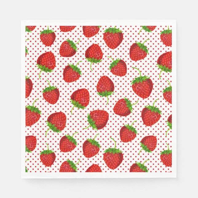 Serviette En Papier Motif de fraises et de points rouges (Devant)