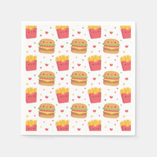 Serviette En Papier Motif de frites et de burger mignon