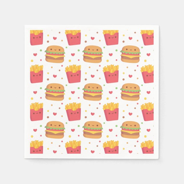 Serviette En Papier Motif de frites et de burger mignon (Devant)