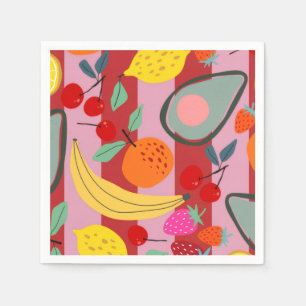 Serviette En Papier Motif de fruits à rayures rouges et roses