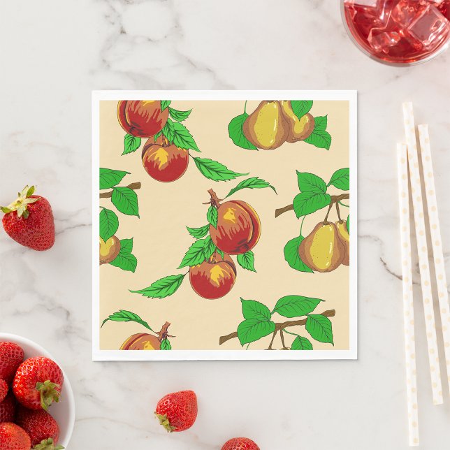 Serviette En Papier Motif de fruits de pêche et de poire Botanique rus (Créateur téléchargé)