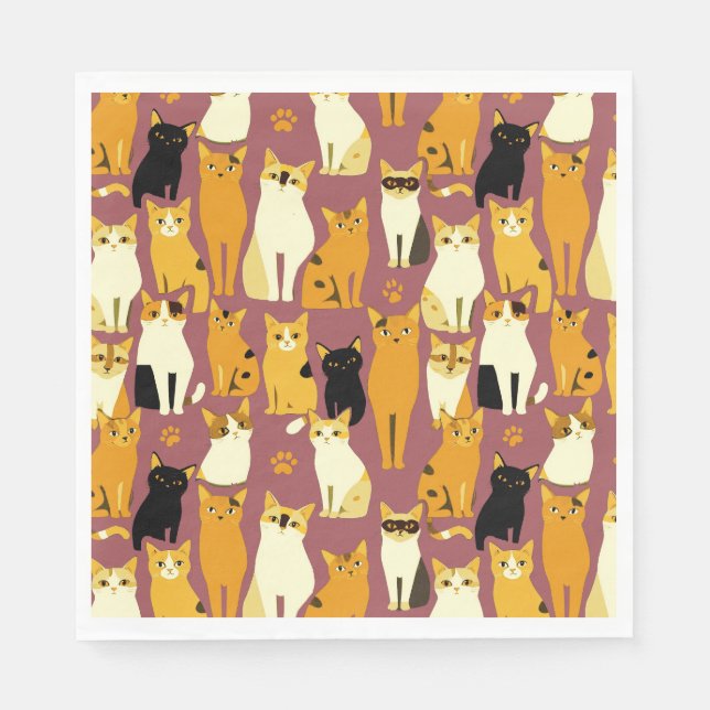 Serviette En Papier Motif de Ginger, Chats noirs et blancs (Devant)