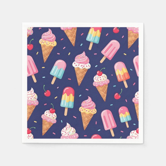 Serviette En Papier Motif de glace, popsicles et cerises (Devant)
