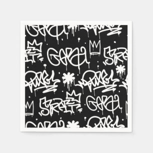 Serviette En Papier Motif de graffitis noir et blanc