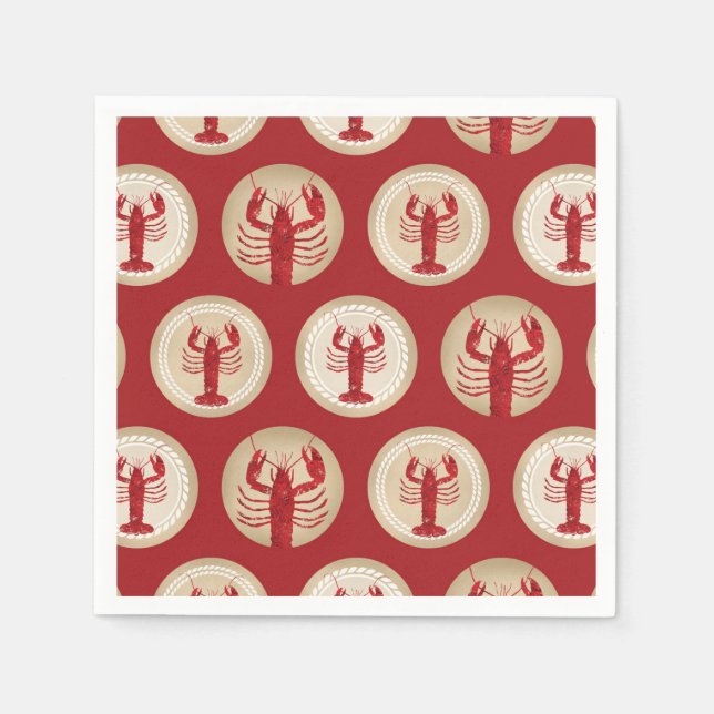Serviette En Papier Motif de homard rouge - Océan marin Nautique (Devant)