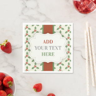Serviette En Papier Motif de houx de Noël Feuilles de houx vertes Baie