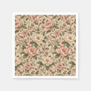 Serviette En Papier Motif de jardin de pivoines et de roses romantique