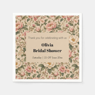 Serviette En Papier Motif de jardin de pivoines et de roses romantique