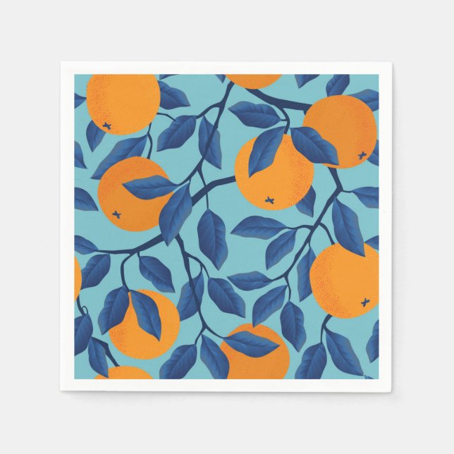 Serviette En Papier Motif de la branche orange bleue (Devant)