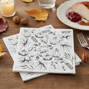 Serviette En Papier Motif de la chute noire et blanche Thanksgiving Pa
