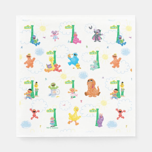 Serviette En Papier Motif de la rue Sésame du dimanche (Devant)