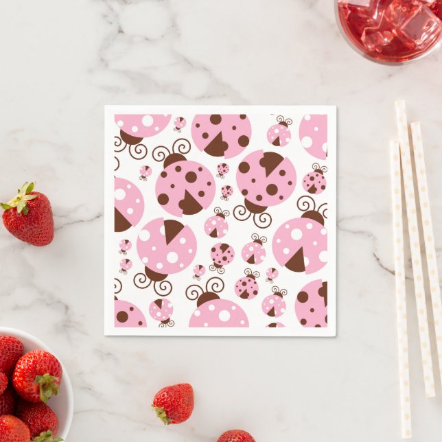 Serviette En Papier Motif De Ladybugs, Mignons Ladybugs, Pink Ladybugs (En situation)