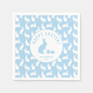 Serviette En Papier Motif de lapin blanc sur fond bleu clair pour Pâqu