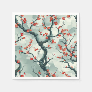 Serviette En Papier Motif de lavis à l'encre de prunier rouge et de sa