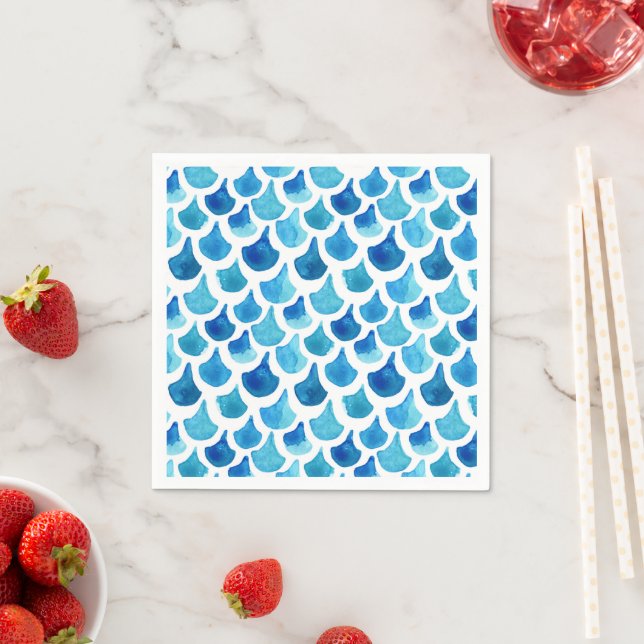 Serviette En Papier Motif de l'échelle d'aquarelle bleue (En situation)